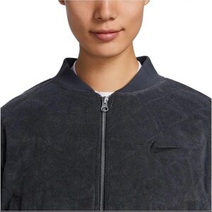 Nike Sportswear Cropped Terry Quilted Gray Bomber Jacket Women's Size: L